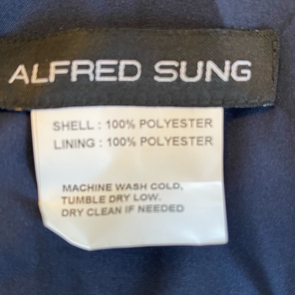 ❤️ NWT! Alfred Sung Navy Plunge Neck Taffeta Satin Cocktail Dress - Picture 7 of 10